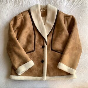 Tularosa Dylan Shearling Suede Fur Faux Collar Button Jacket Chestnut Brown Tan